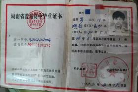 衡南二中1994年高中畢業證樣本—1994屆樣式、編號規則、補辦與查詢